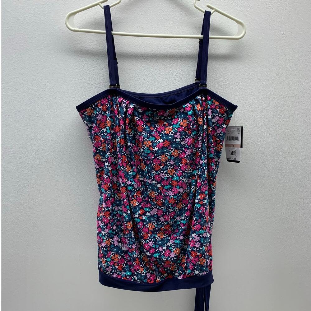 Island Escape Tankini Top Womens 12 Coral Gables Convertible Floral Multicolor